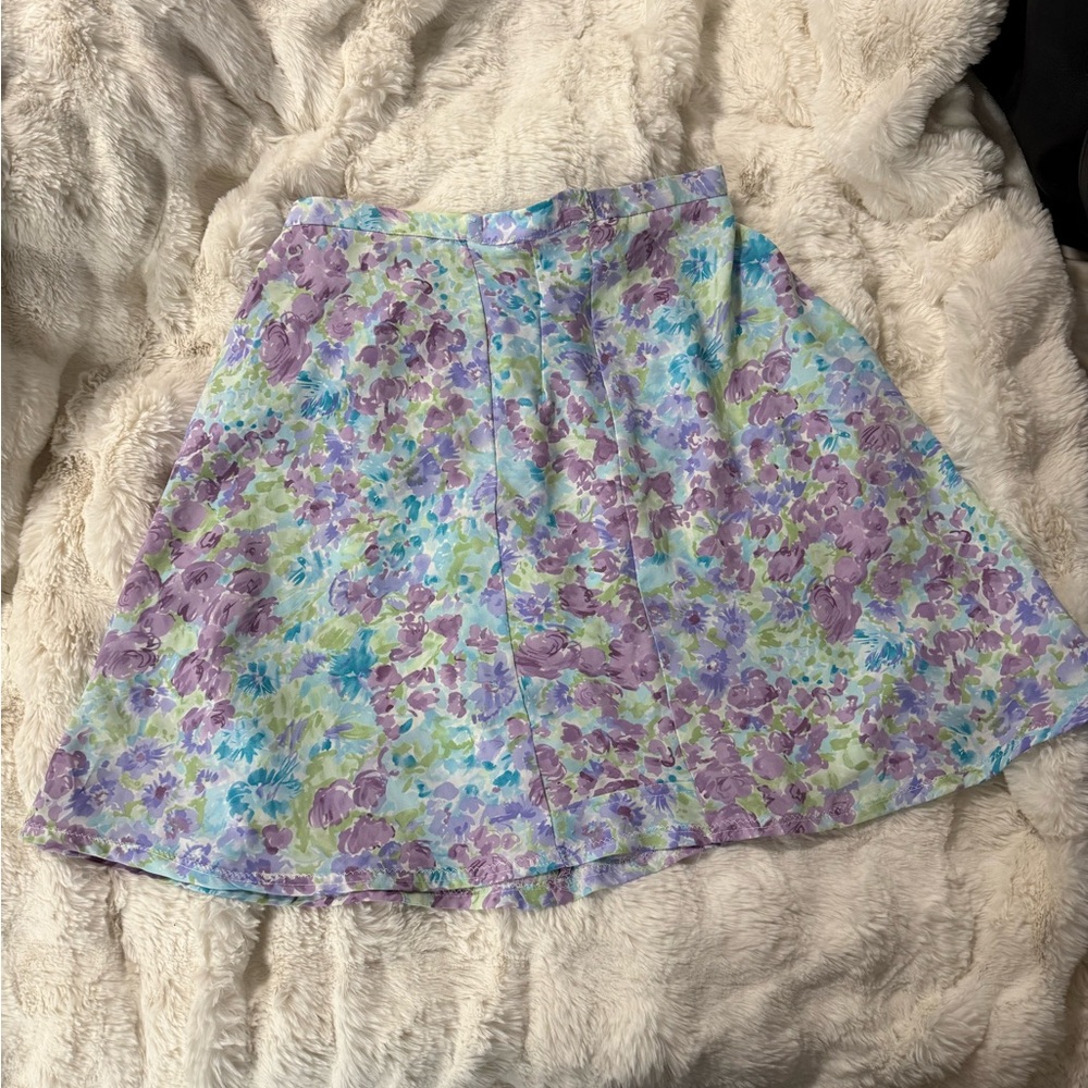 Floral A-Line Skirt - Purple and Blue